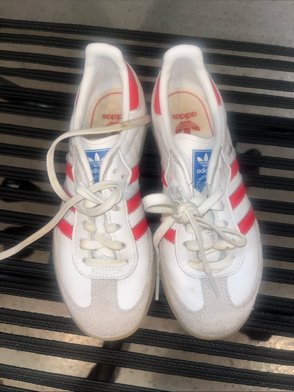 adidas Kids White Sneakers with Red Three-Stripes